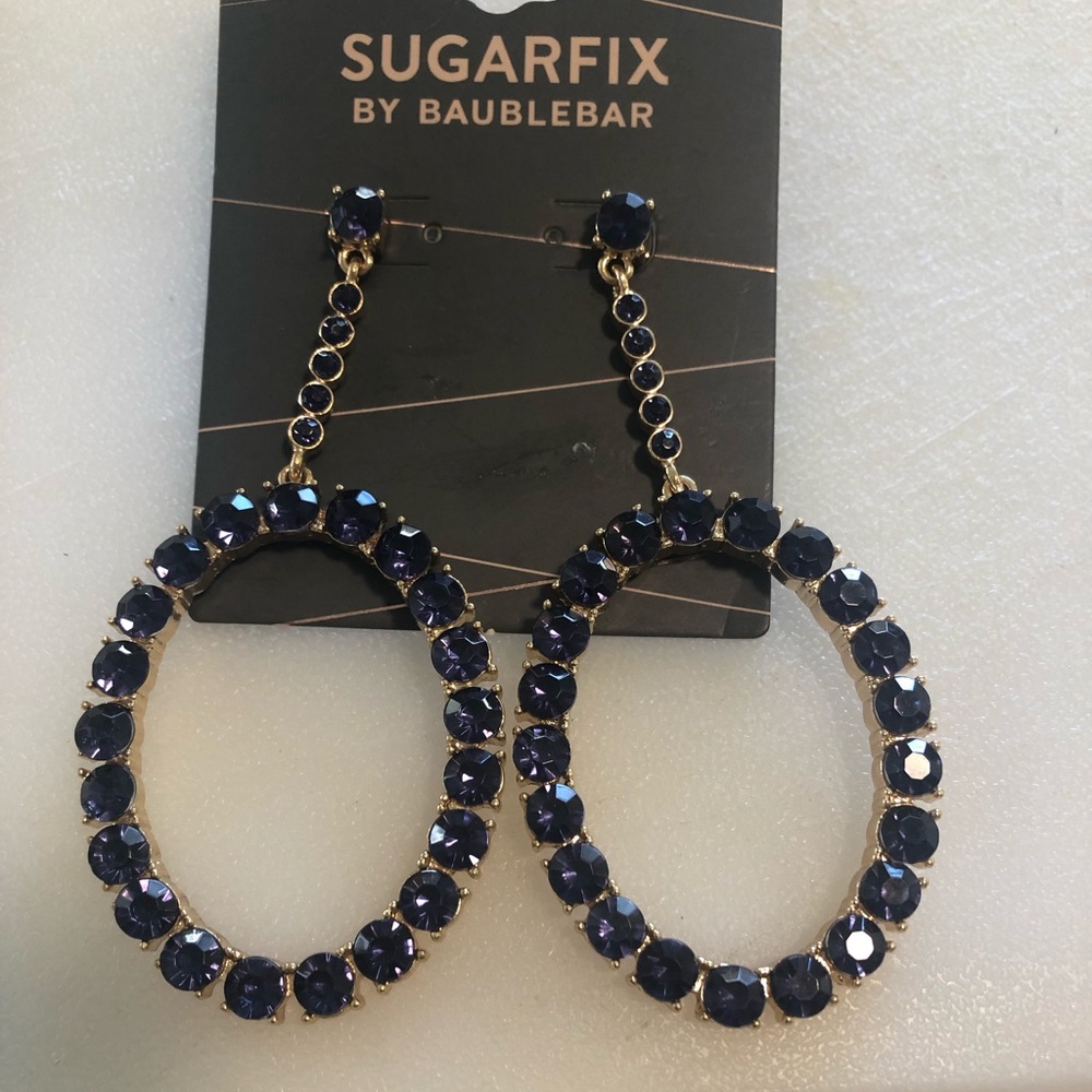 Blue rhinestone hoop earrings